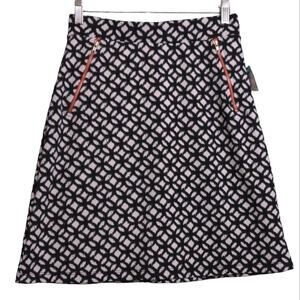 Le Lis Womens A Line Skirt Black White Above Knee Stretch Front Zippers Artsy S
